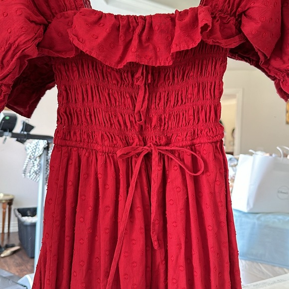 Cranberry colored off the shoulder Swiss dot dress size small - Picture 2 of 5